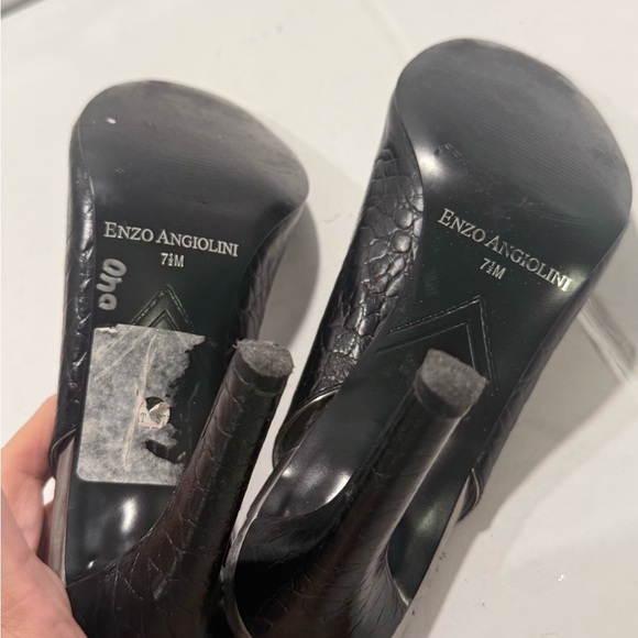 Enzo Angiolini Black Crocodile Leather Peep Toe Slingbacks Size 7.5 Heel - Picture 9 of 10